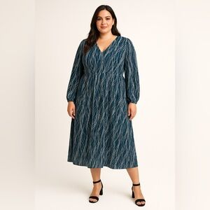 Chelsea 28 Blue Abstract Print Long Sleeve Maxi Dress | Size 3X
B038